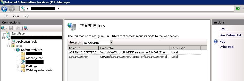 ISAPI Filters listed in IIS7
